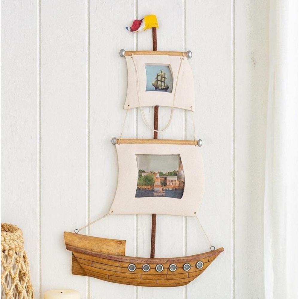 Vintage Sailboat Photo Frame Nautical Wall Decor Wooden Boat